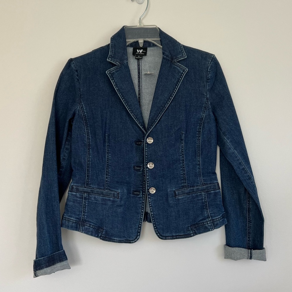 W BY WORTH Women's Dark Wash Blazer Style Denim Jacket Size 4 NEW